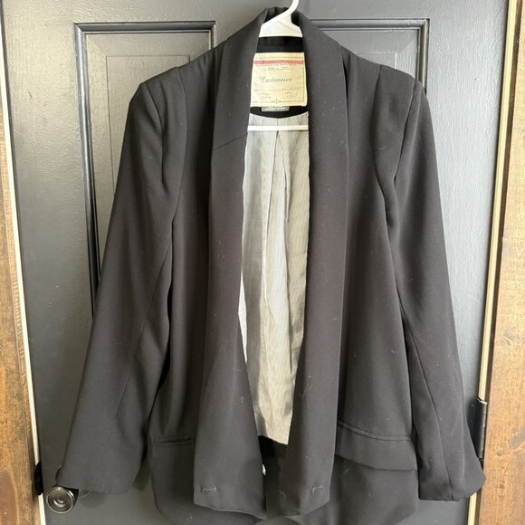 Anthropologie Cartonnier Black Blazer Jacket Draped Open- Front Size Small - Picture 2 of 14